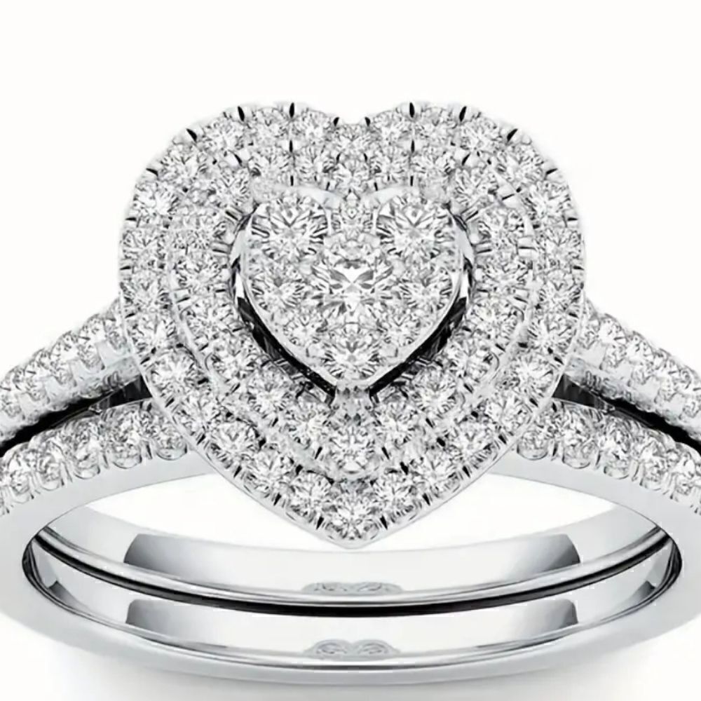 Zircon 2 pc heart shaped ring set size 7